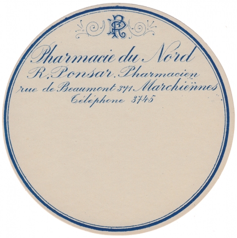 Round Pharmacie label in blue